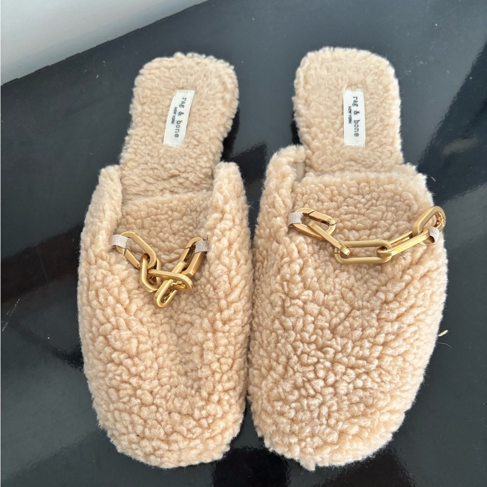 Rag‎ & Bone Essex Ivory Cream Sherpa Slide Mule Shoes size EU 40